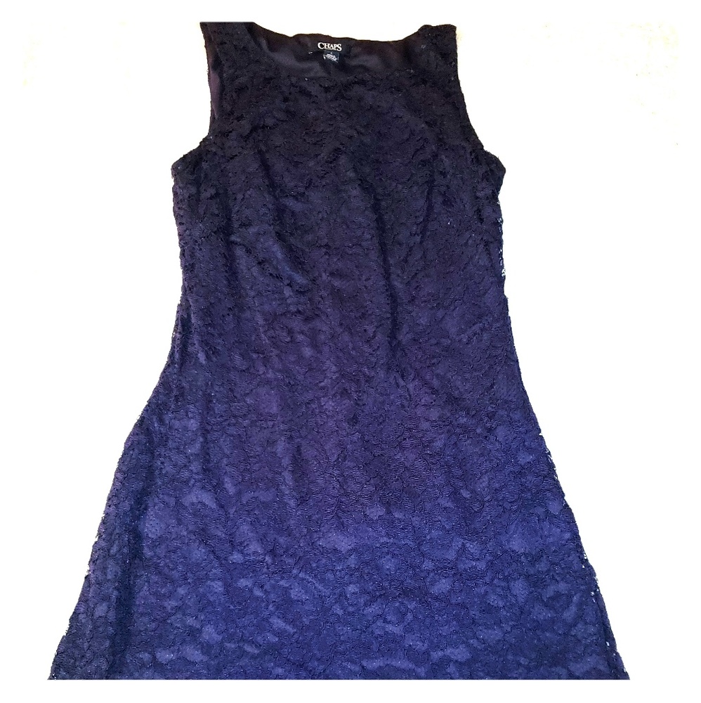 Chaps size 4 Navy Blue lace dress with navy liner.